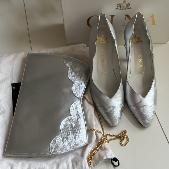 Vintage Gina London Pumps Silver with patterned toe caps, US 9 - Picture 8 of 8